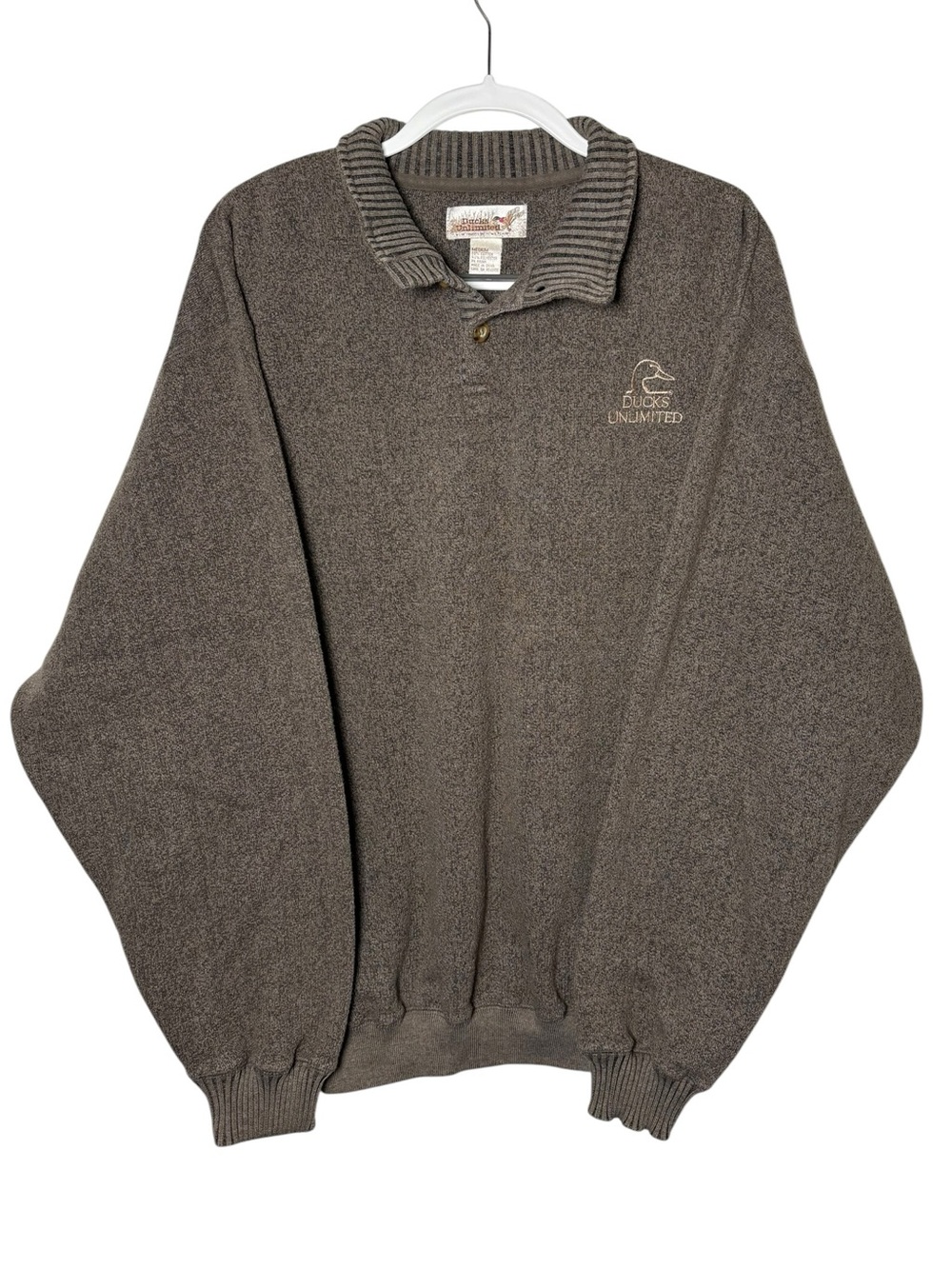 Ducks Unlimited Pullover Sweater Men’s Medium Brown Ribbed Collar Hunting